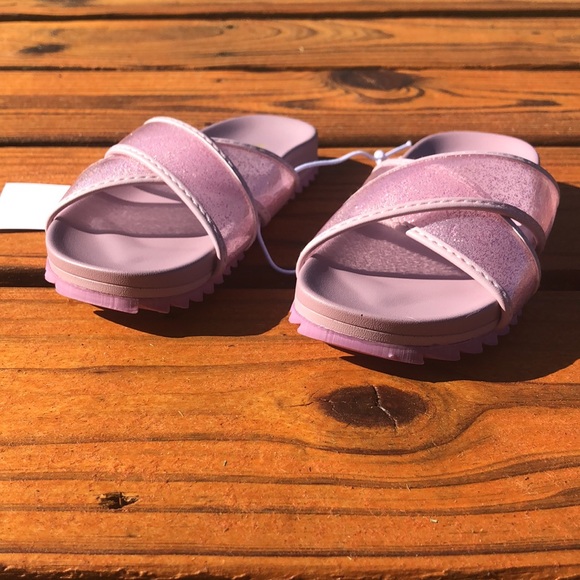 NWT J Crew Crewcuts Purple Pool Slides With Glitter Straps Toddler Sizes 8 and 9 - Picture 6 of 7